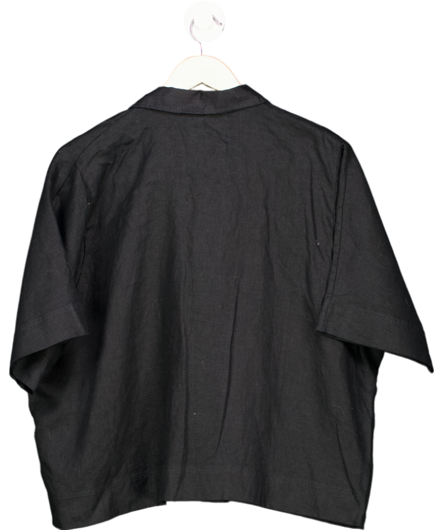 cos Black Short Sleeve Boxy-fit Linen Shirt UK 12