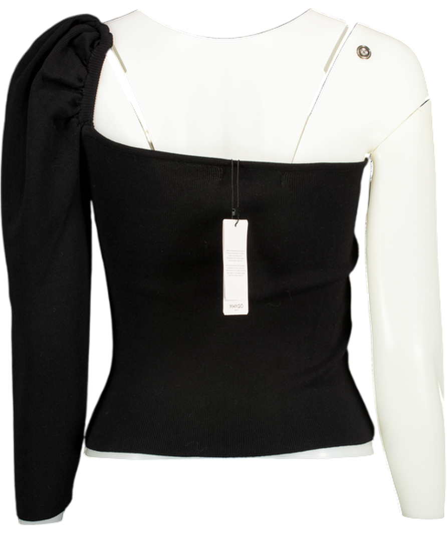 MANGO Black One Shoulder Puff Sleeve Top UK S