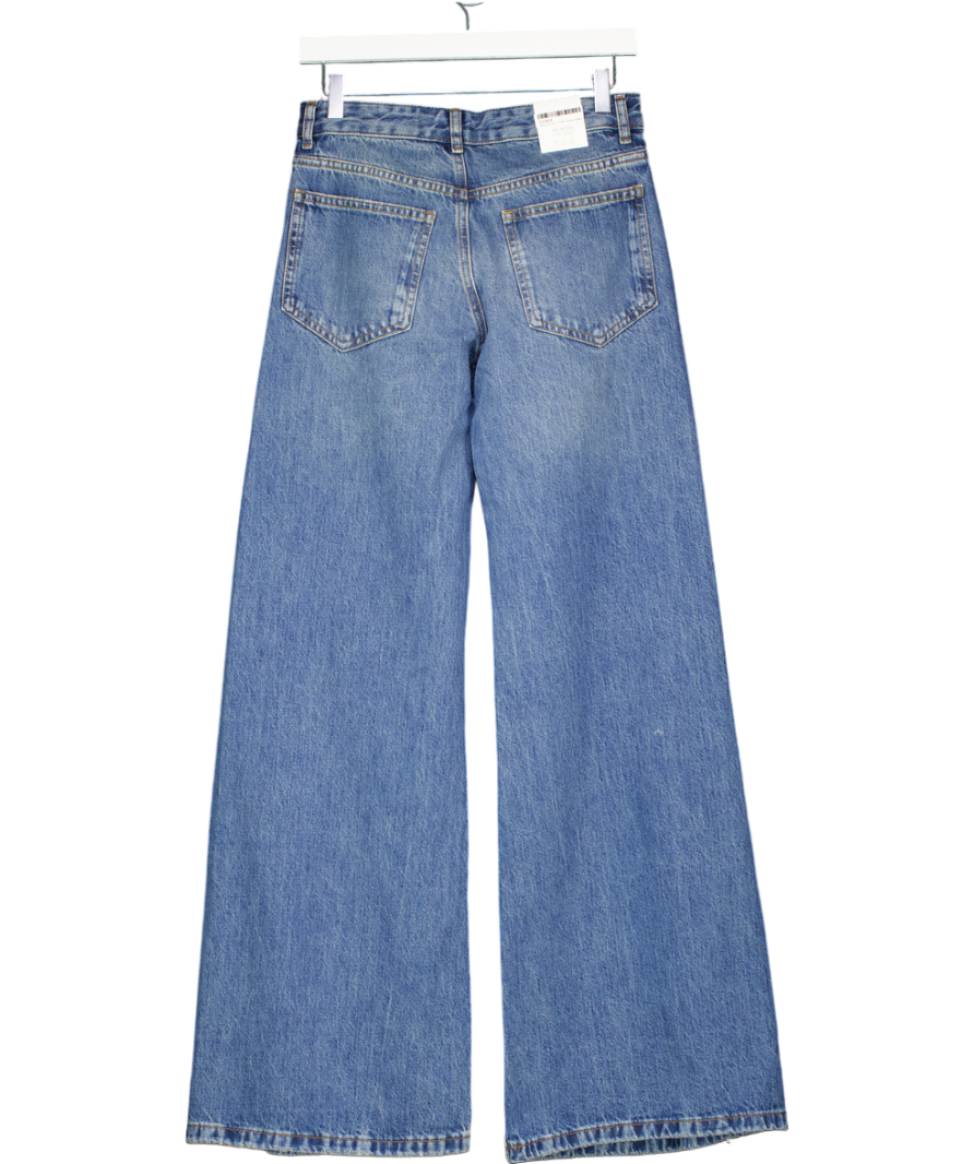 ZARA Blue Zw Collection Flare Low Waist Pleat Jeans UK 6