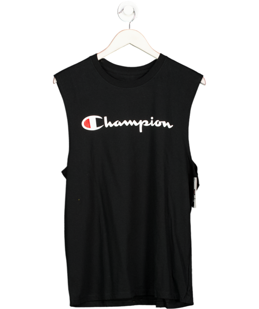 Champion Black Signature Logo Muscle Fir Tank Top UK M