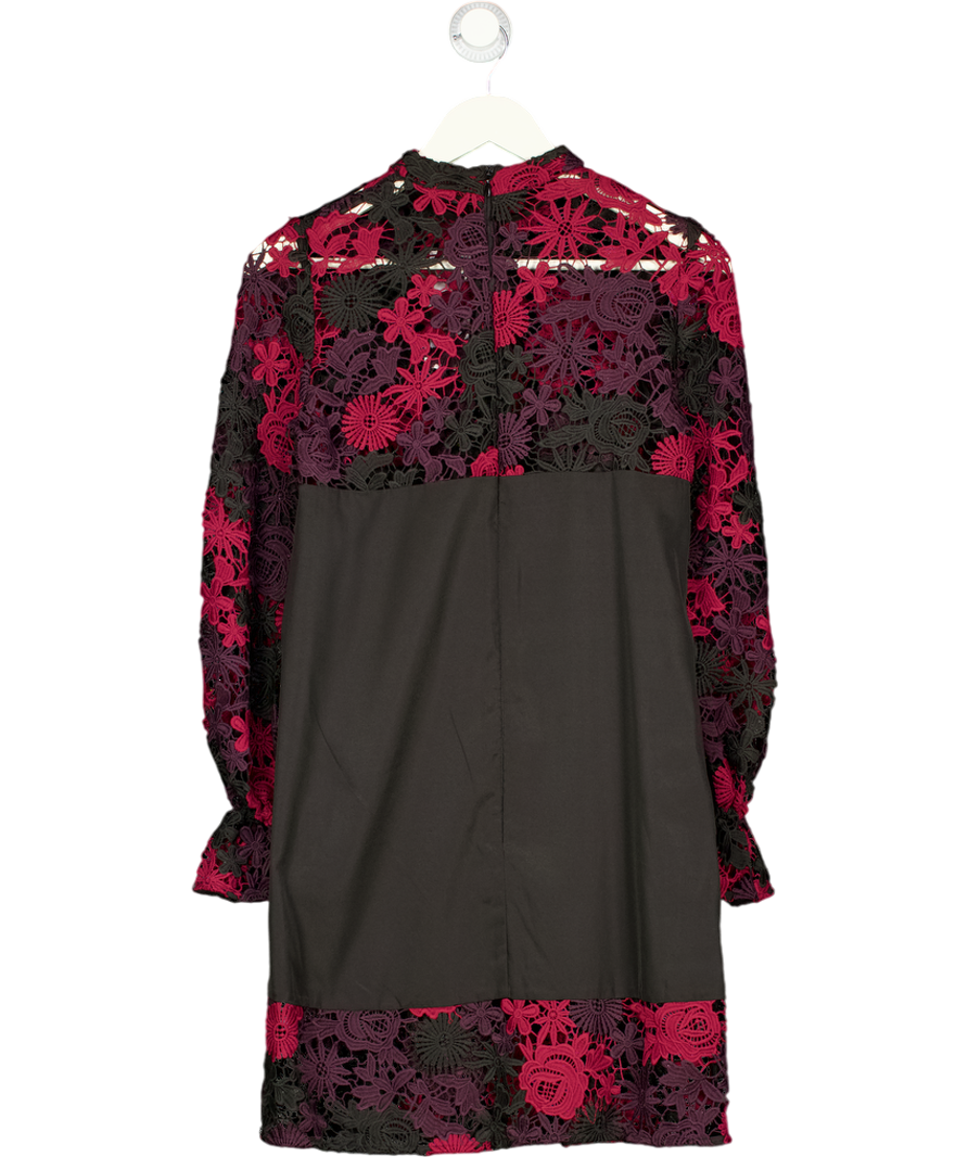 FRENCH CONNECTION Black / Burgundy Guipure Lace Mini Dress UK 6