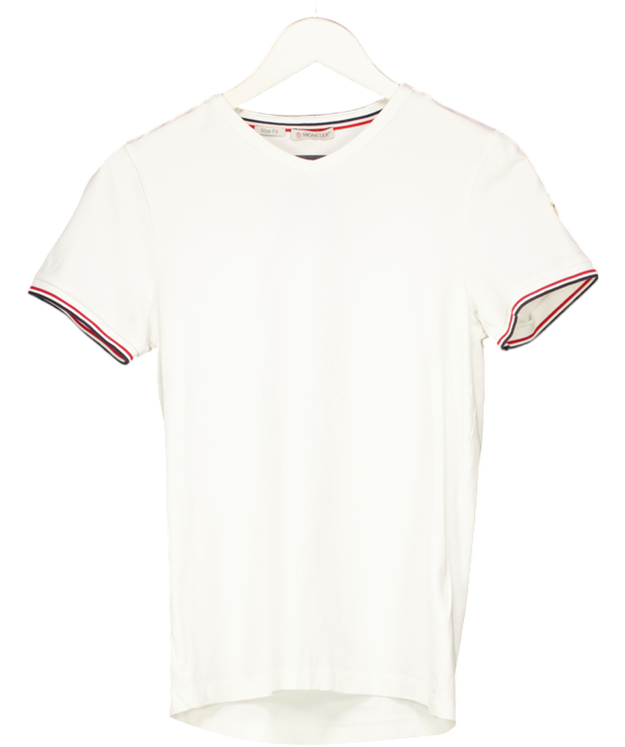 MONCLER White Tri-colour Trim Slim Fit T-shirt UK XS