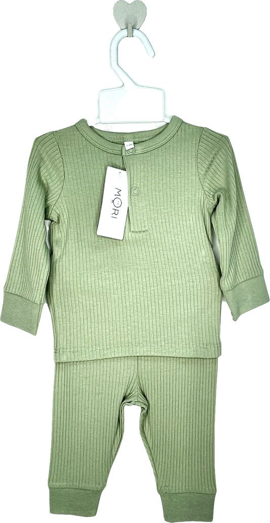 Mori Baby Sage Green Bamboo/organic Cotton Ribbed 2-piece Pyjama Set BNWT 0-3 Months