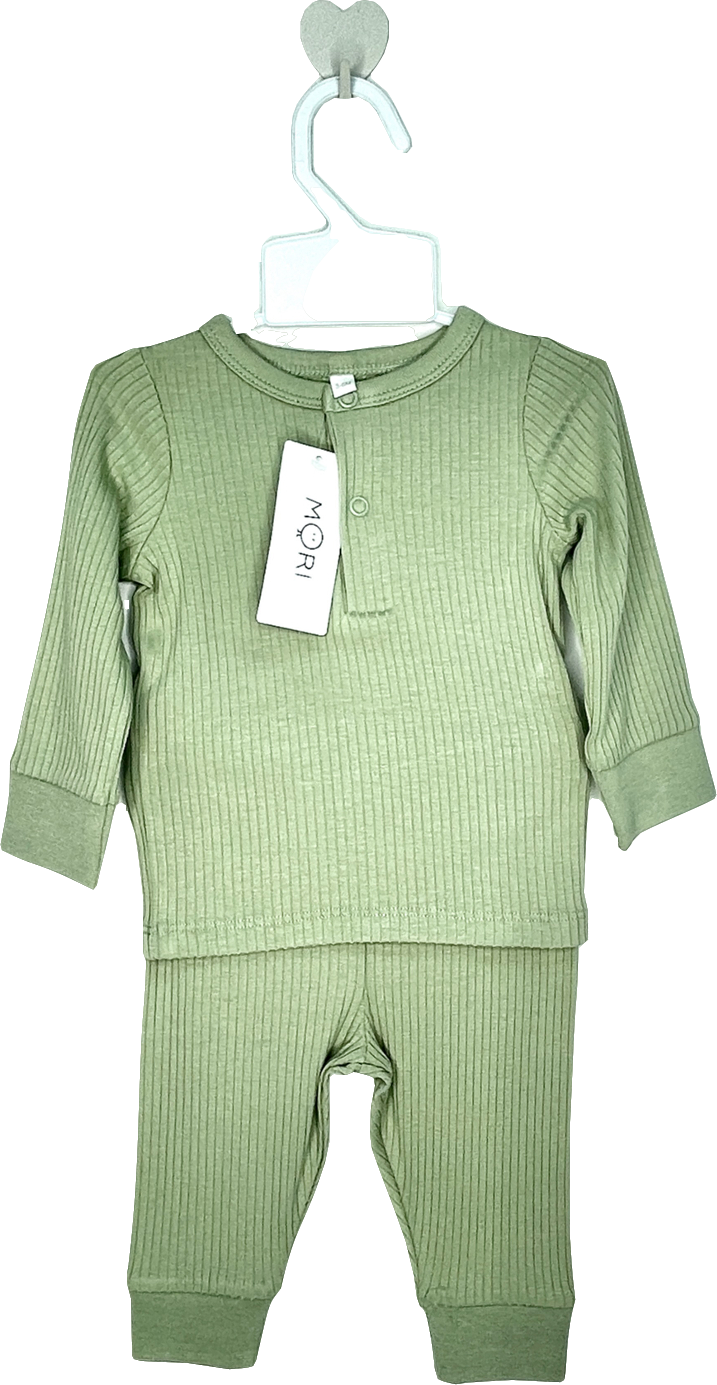 Mori Baby Sage Green Bamboo/organic Cotton Ribbed 2-piece Pyjama Set BNWT 9-12 Months