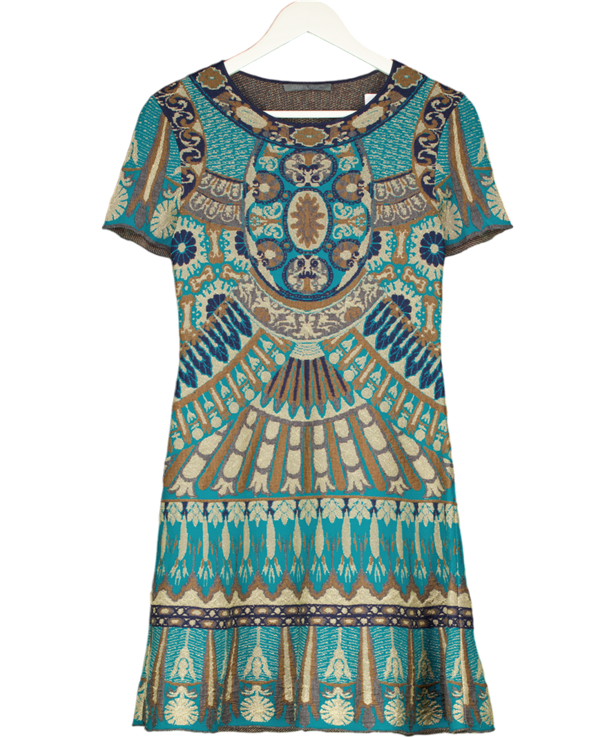 Alberta Ferretti Green E6a8 A-line Printed Knit Mini Dress UK 8