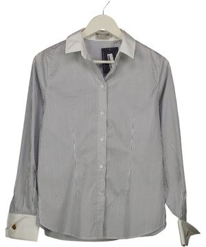 Holland Cooper White / Navy Pinstriped Shirt With Cufflinks UK 6