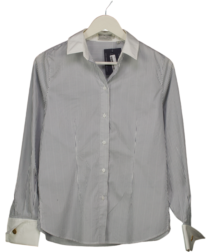 Holland Cooper White / Navy Pinstriped Shirt With Cufflinks UK 6