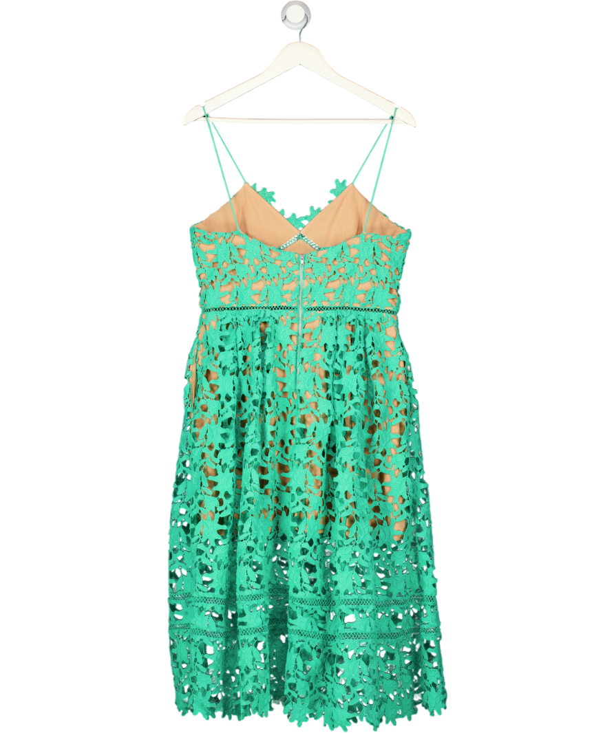 SELF PORTRAIT Green Azaelea Floral-embroidered Woven Midi Dress UK 14