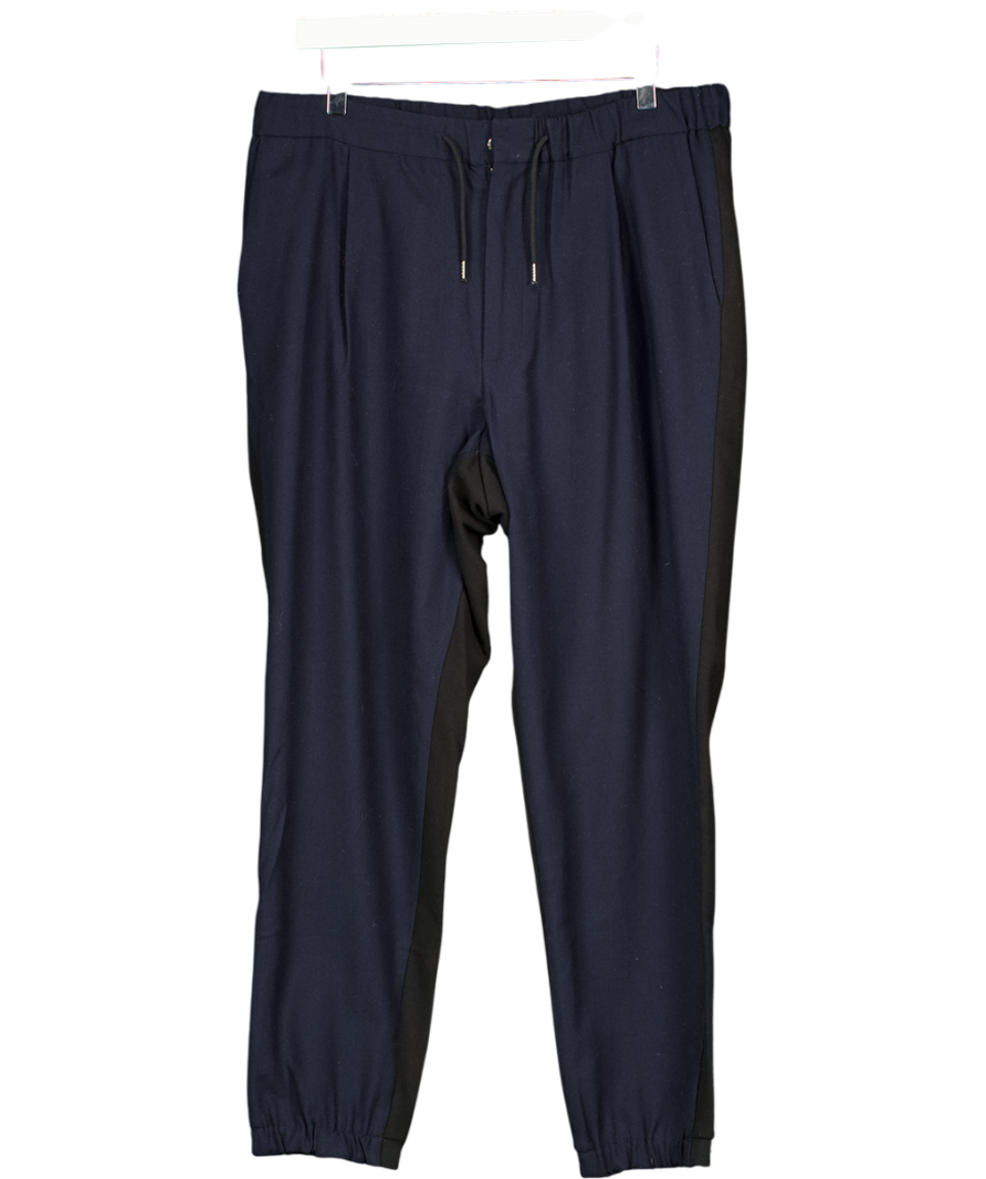 Alexander McQueen Navy Blue Virgin Wool Tapered Drawstring Trousers It50 UK L