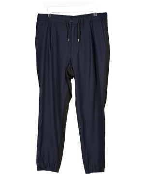 Alexander McQueen Navy Blue Virgin Wool Tapered Drawstring Trousers It50 UK L