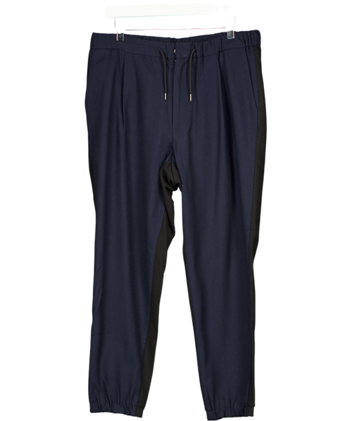 Alexander McQueen Navy Blue Virgin Wool Tapered Drawstring Trousers It50 UK L