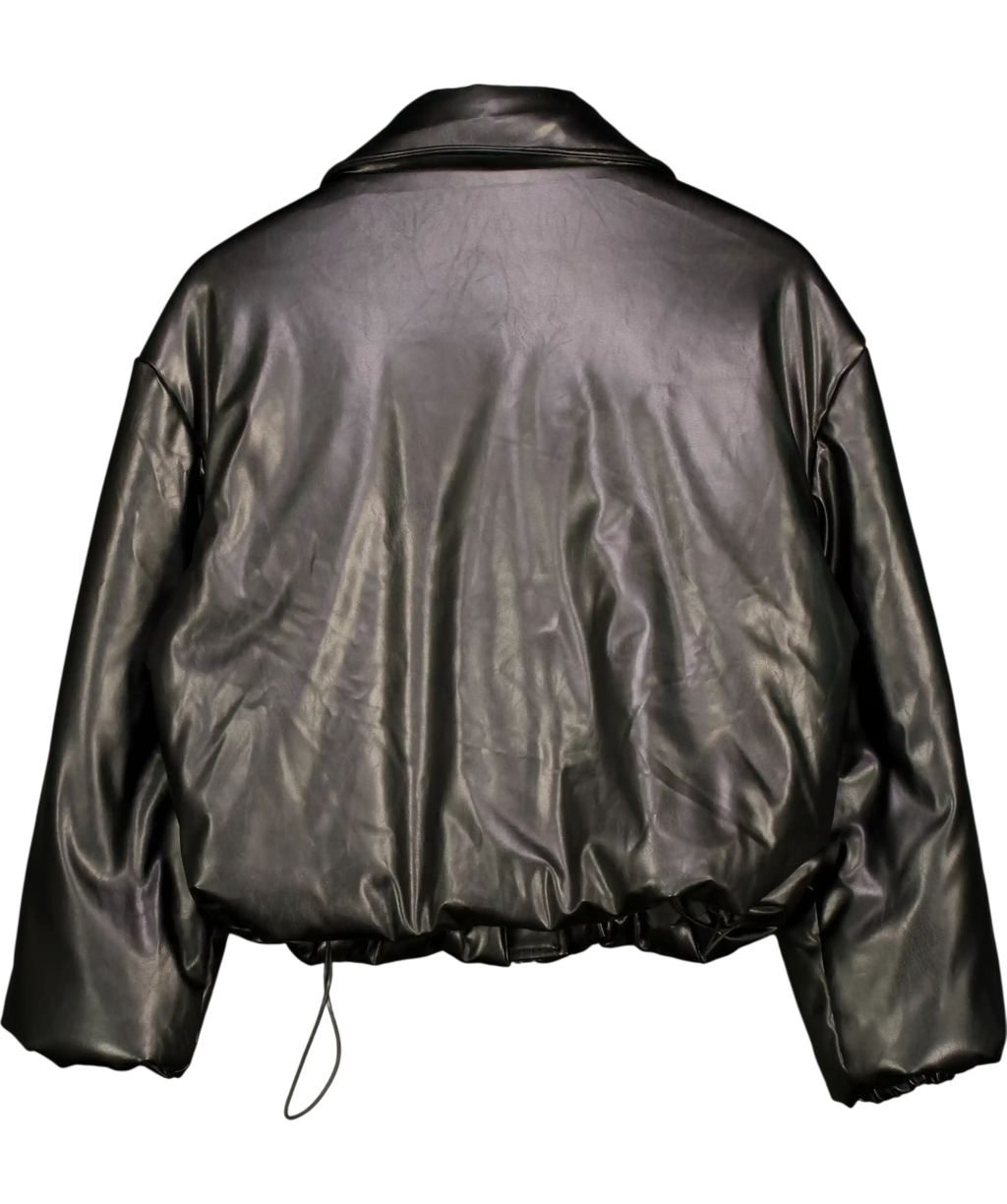 PINK DIAMOND Black Blac Faux Leather Padded Bomber Jacket UK S