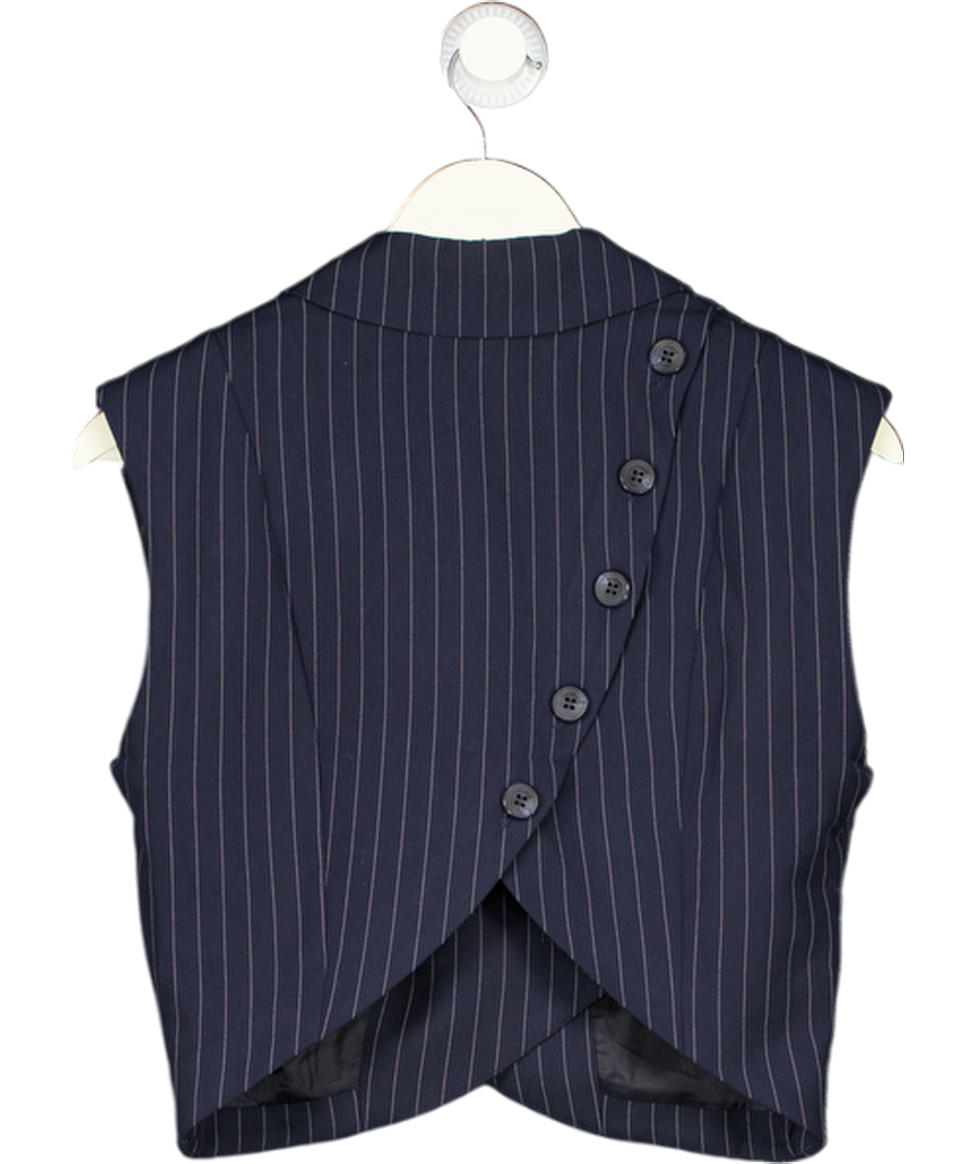 LOUNGE Blue Pinstripe Crop Waistcoat Top UK 10