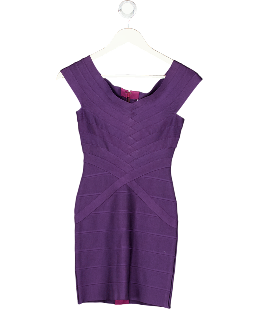Herve Leger Iconic Purple Knit Bandage Dress UK S