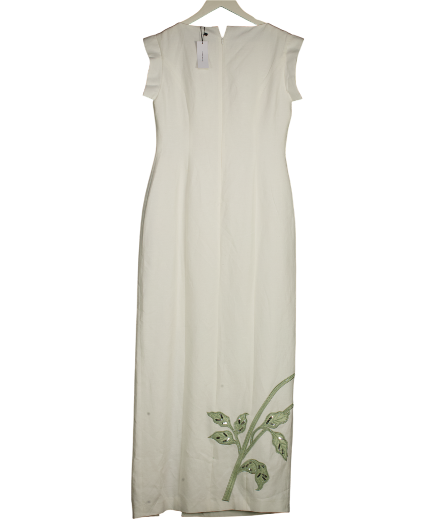 Karen Millen Premium Summer Embellished Applique Tailored Maxi Dress - Cream / Sage UK 10
