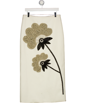 LEEM Cream Floral-embroidered Woven Maxi Skirt UK M