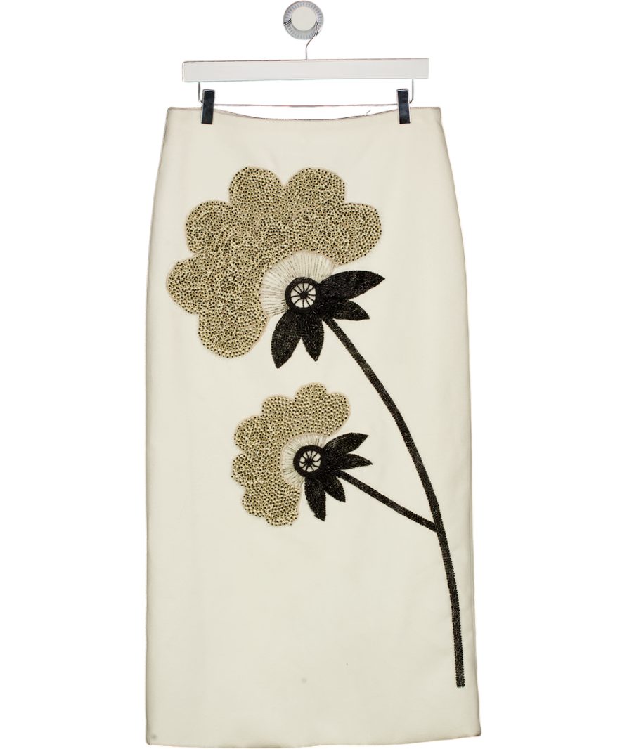 LEEM Cream Floral-embroidered Woven Maxi Skirt UK M