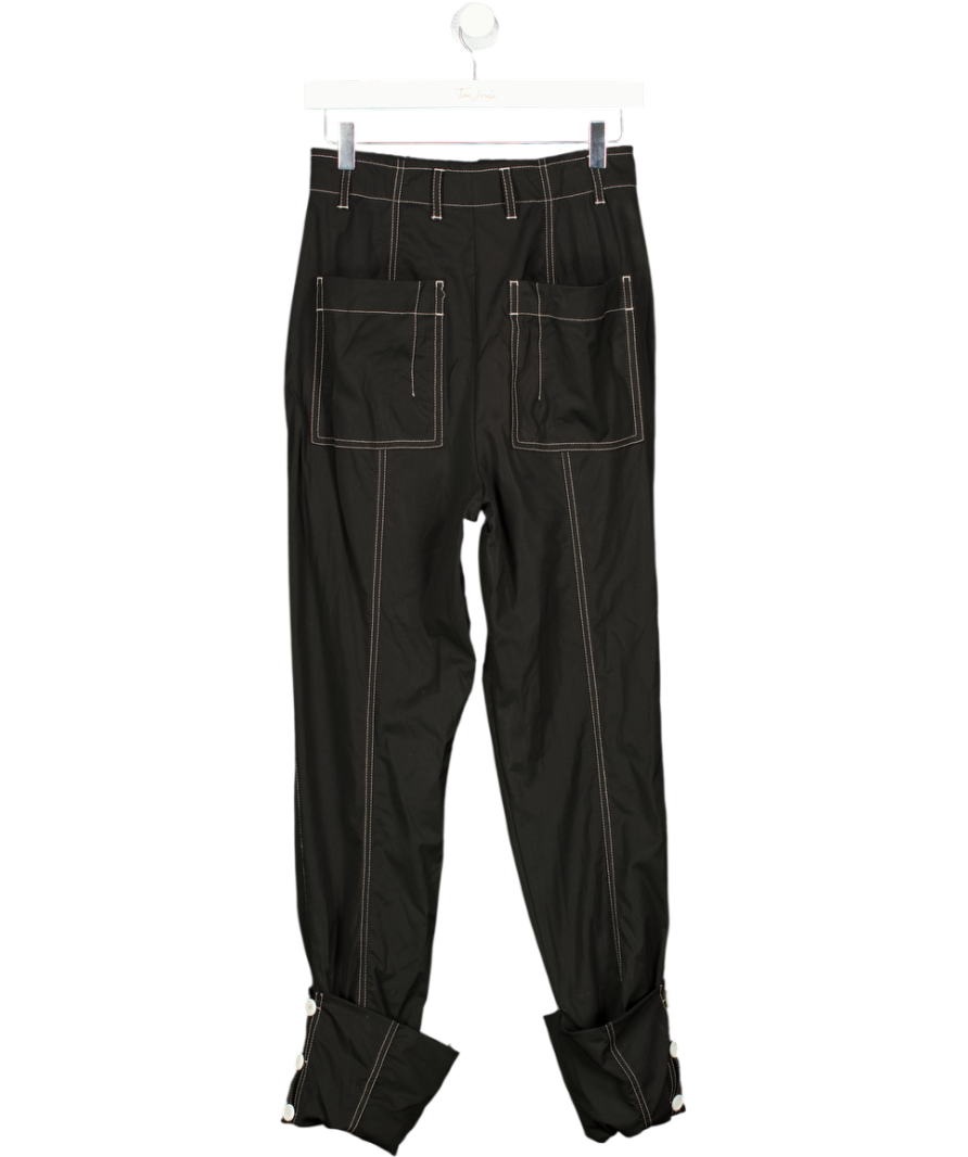 PROENZA SCHOULER Black Contrast Stitching Button Cuffed Trousers UK 4