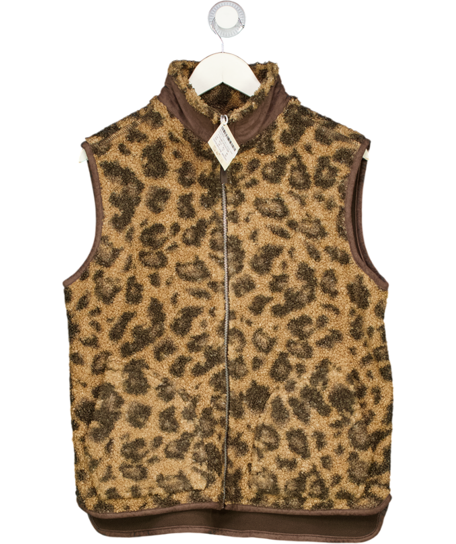 CHELSEA PEERS Chocolate Brown / Leopard Borg Fleece Leopard Print Reversible Gilet UK S