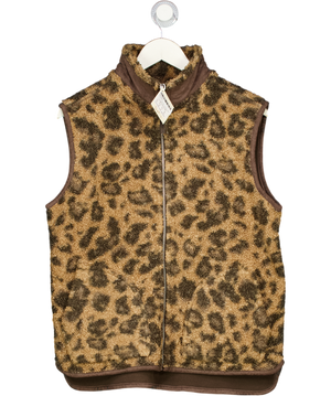 CHELSEA PEERS Chocolate Brown / Leopard Borg Fleece Leopard Print Reversible Gilet UK S