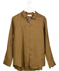 UniQlo Brown 100% Premium Linen Shirt UK XL