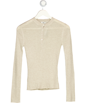 LIME Beige Ribbed Wool Blend Henley Top UK XS