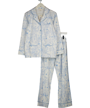 KIP 2-piece Classic Blue & White Bow Floral Pyjama Set - Personalised "amelia" UK XS