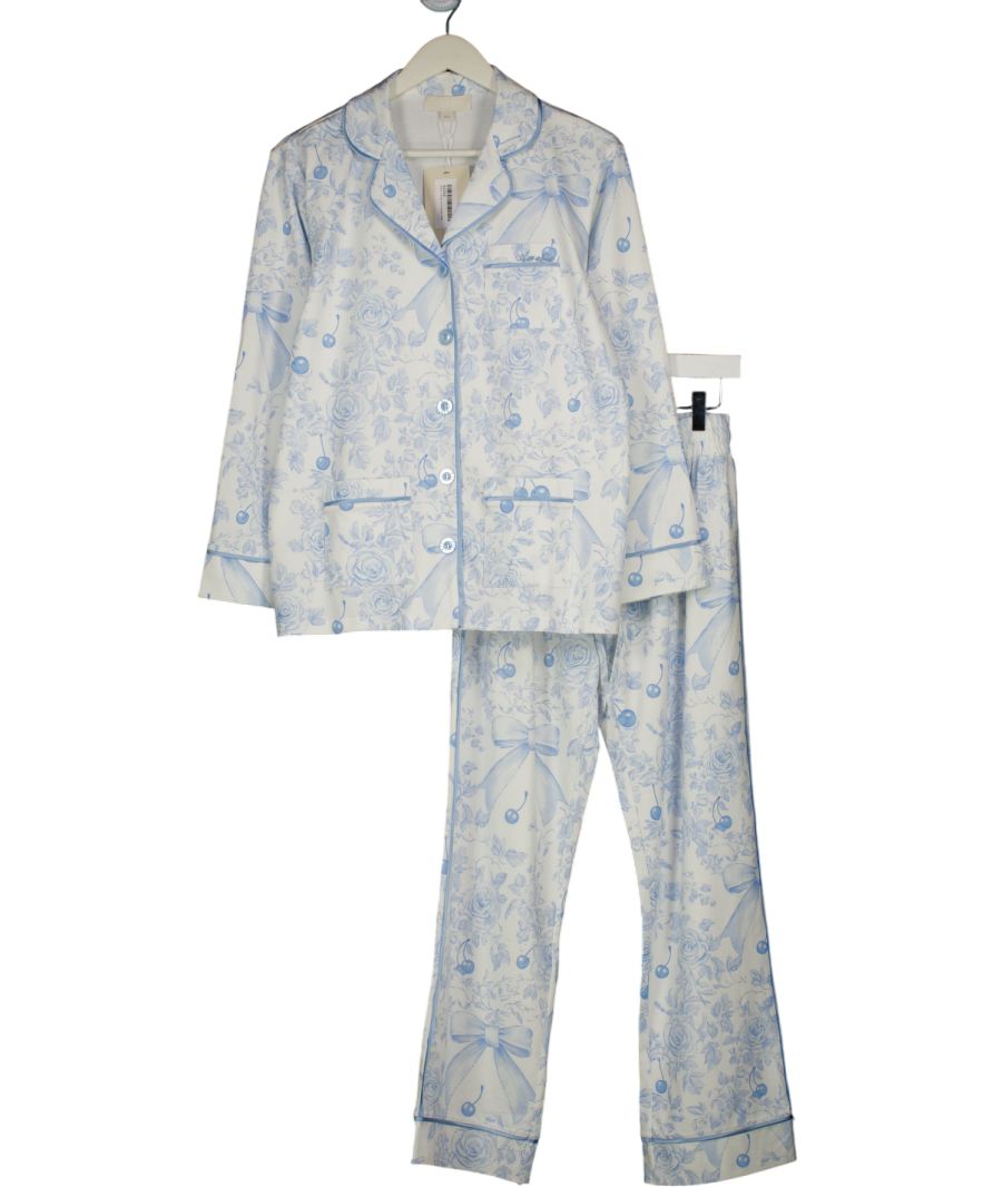 KIP 2-piece Classic Blue & White Bow Floral Pyjama Set - Personalised "amelia" UK XS