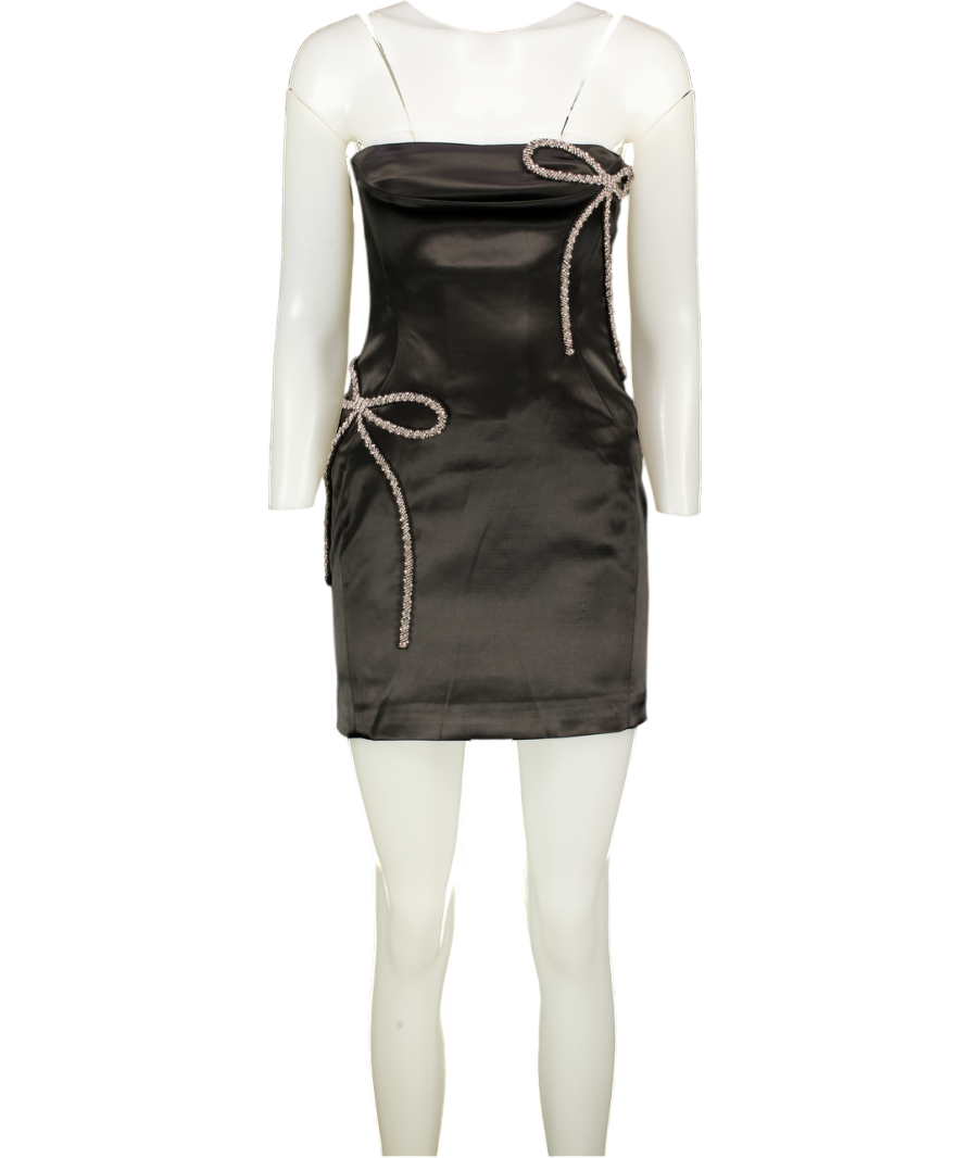 SYDNEY LANE Black Tiffany Crystal Bow Mini Dress UK S