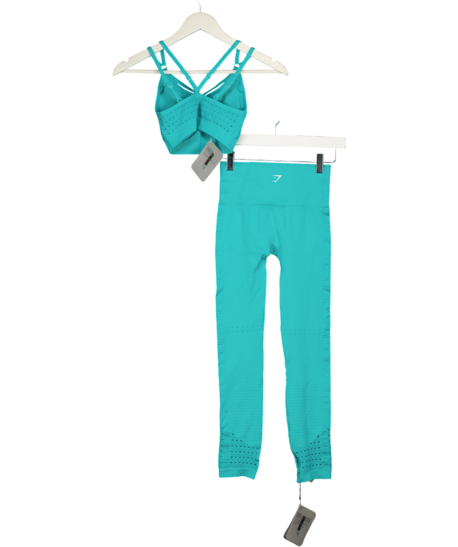 GYMSHARK 2-piece Tropical Sea Blue Energy Seamless Sports Bra & Leggings Set UK XS