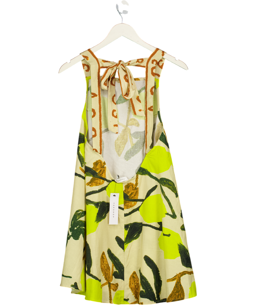 TOPSHOP Tie Back A Line Mini Dress In Beige / Yellow UK 10