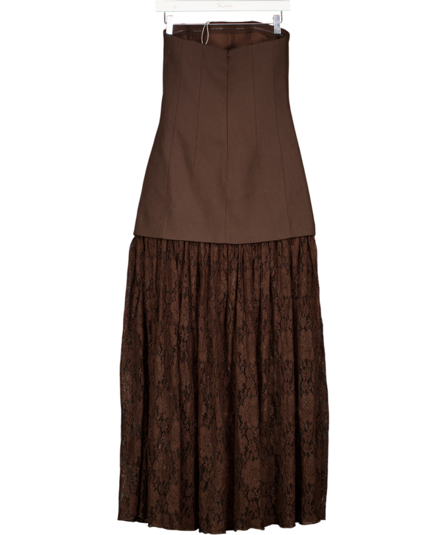 NA-KD Chocolate Brown Bandeau Sculptural Lace Skirt Dress UK 6
