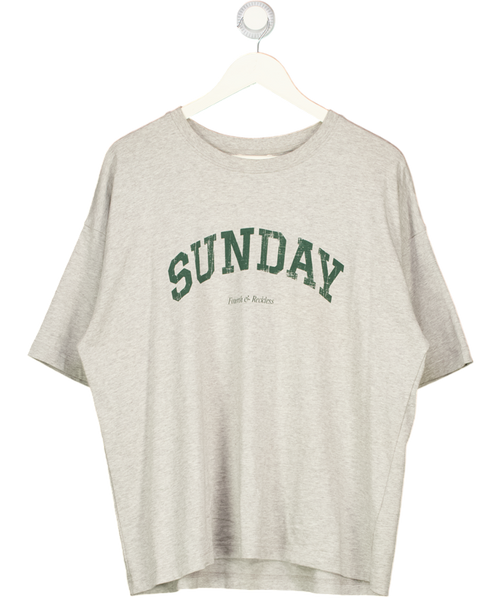 4th & Reckless Scarlett Grey Sunday Distressed Slogan Oversized T-shirt UK M