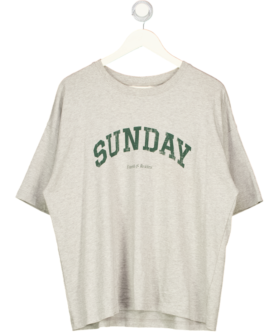 4th & Reckless Scarlett Grey Sunday Distressed Slogan Oversized T-shirt UK M