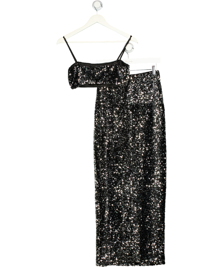 SHOWPO Black Carrey 2-piece Cami Top & Front Split Midi Skirt In Black/ Silver UK 8