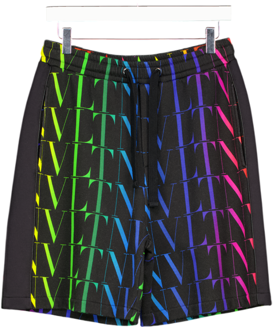 VALENTINO Black Logo-print Loopback Cotton-blend Jersey Drawstring Bermuda Shorts UK XS