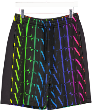 VALENTINO Black Logo-print Loopback Cotton-blend Jersey Drawstring Bermuda Shorts UK XS