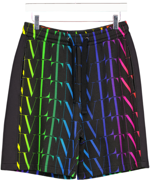 VALENTINO Black Logo-print Loopback Cotton-blend Jersey Drawstring Bermuda Shorts UK XS