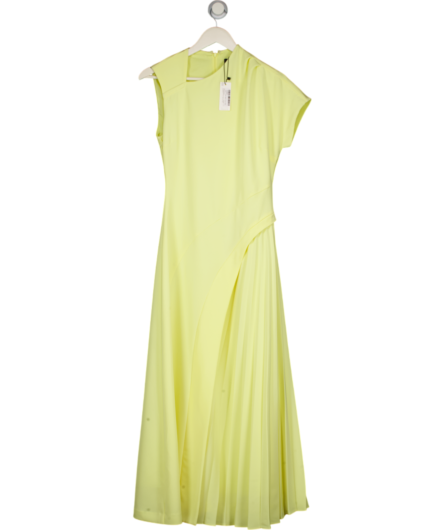 KAREN MILLEN Yellow Soft Tailored High Neck Pleated Midi Dress UK 6