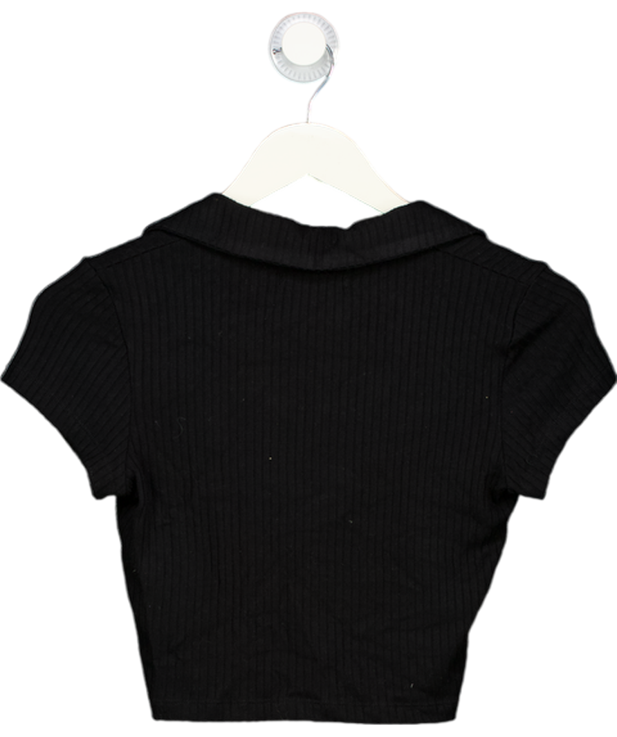 REFORMATION Black Ribbed Collared Crop Top UK XS