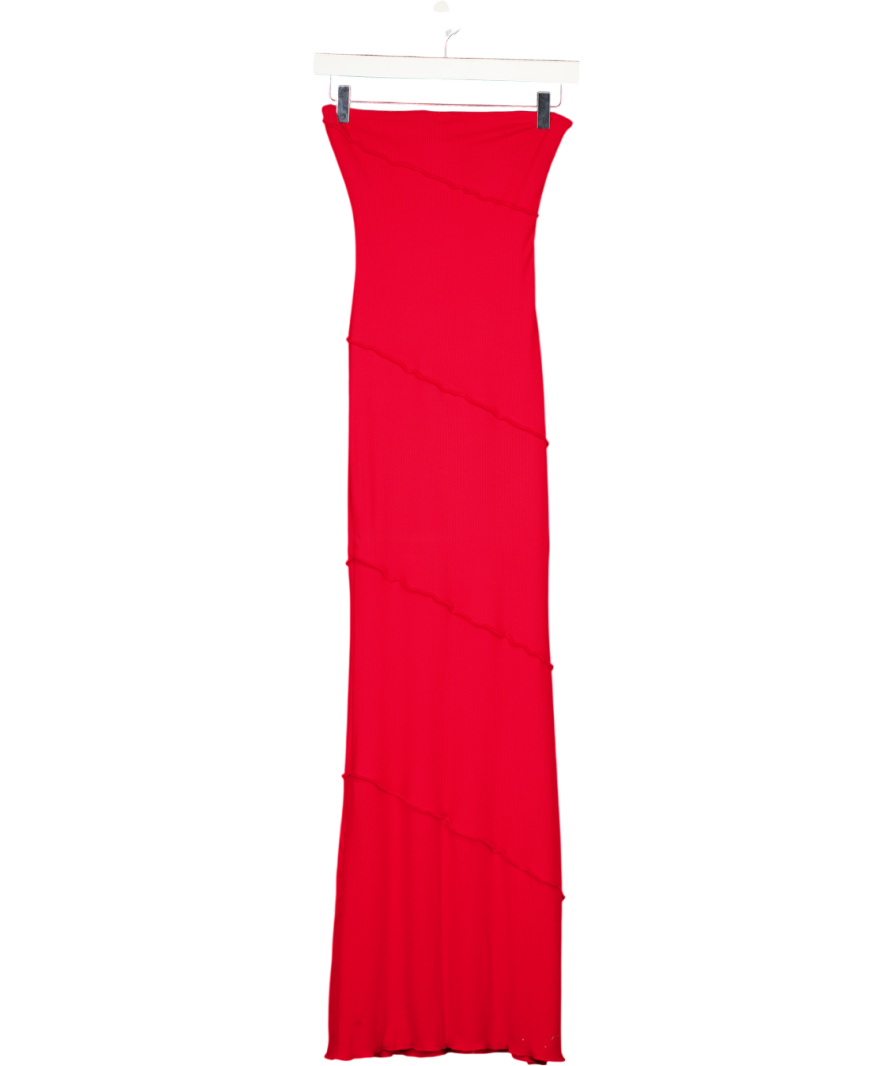 WHITE FOX Red Ribbed Bandeau Maxi Dress UK XS