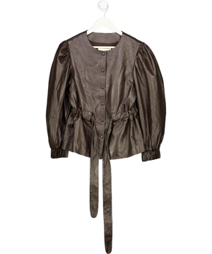 MAKSU Mila Dark Brown Lamb Leather Jacket UK M