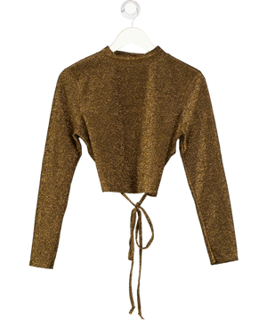 Femme Luxe Metallic High Neck Backless Long Sleeve Top UK 12
