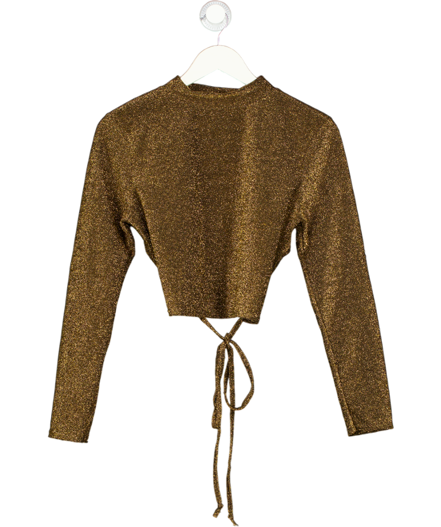 Femme Luxe Metallic High Neck Backless Long Sleeve Top UK 12