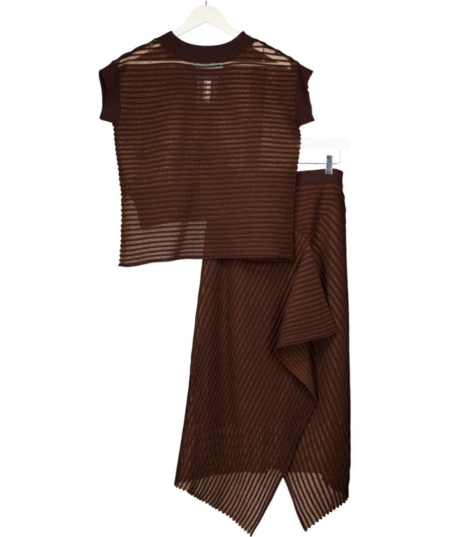 Leem Brown Asymmetric Mesh Midi Skirt And Top Set UK S