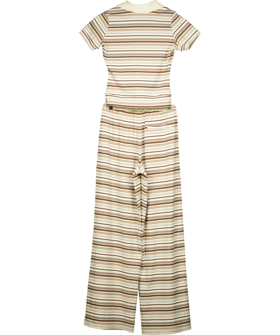 THE COUTURE CLUB Beige 2-piece Stripe Polo Top And Wide Leg Trouser Set UK 6