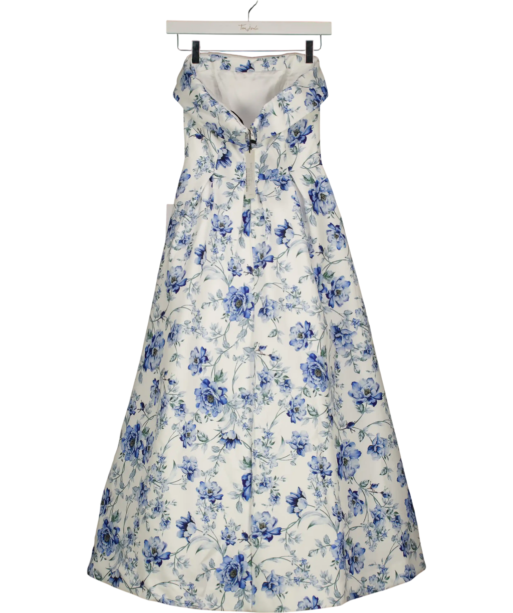 Club L White London Blue Floral Annalise Bandeau Skater Midi Dress UK 6