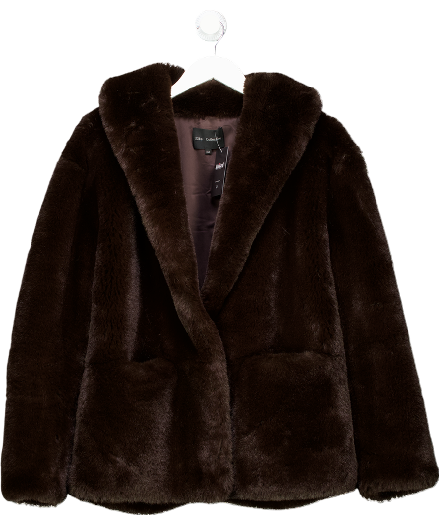 Elka Collective Chocolate Brown Faux Fur Coat UK XS/S