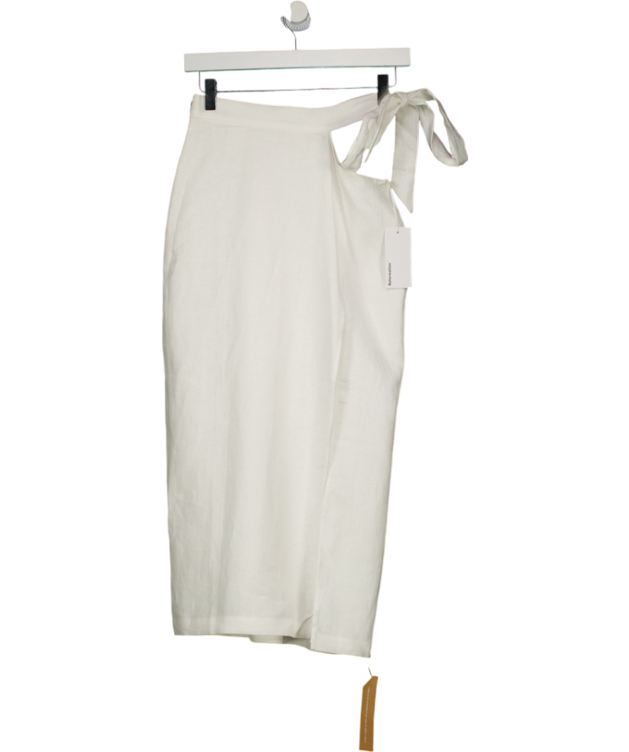 REFORMATION White Linen Renne Wrap Midi Skirt Sz0 UK 4