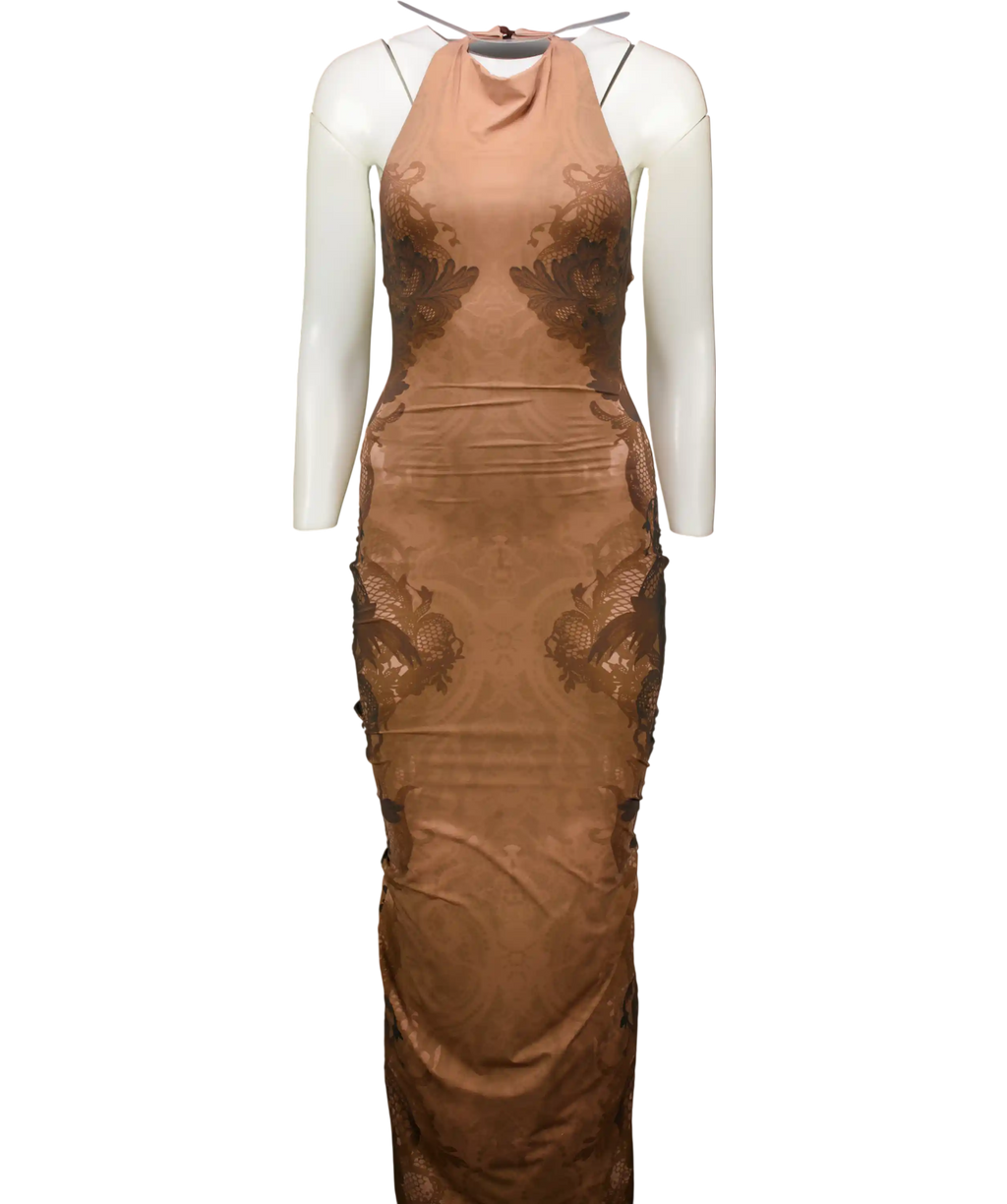 MURCI Brown Allure Halterneck Print Maxi Dress UK 10